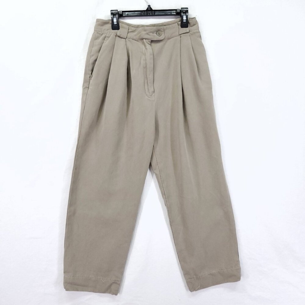 Cypress Grove Pants Womens 10 Beige 100% Silk Pleated Dress Trousers Classic 23"